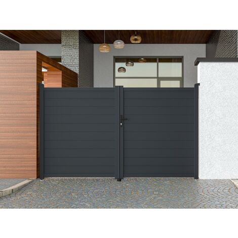 Portail battant aluminium plein L305 x H181 cm anthracite - NAZARIO - Gris anthracite