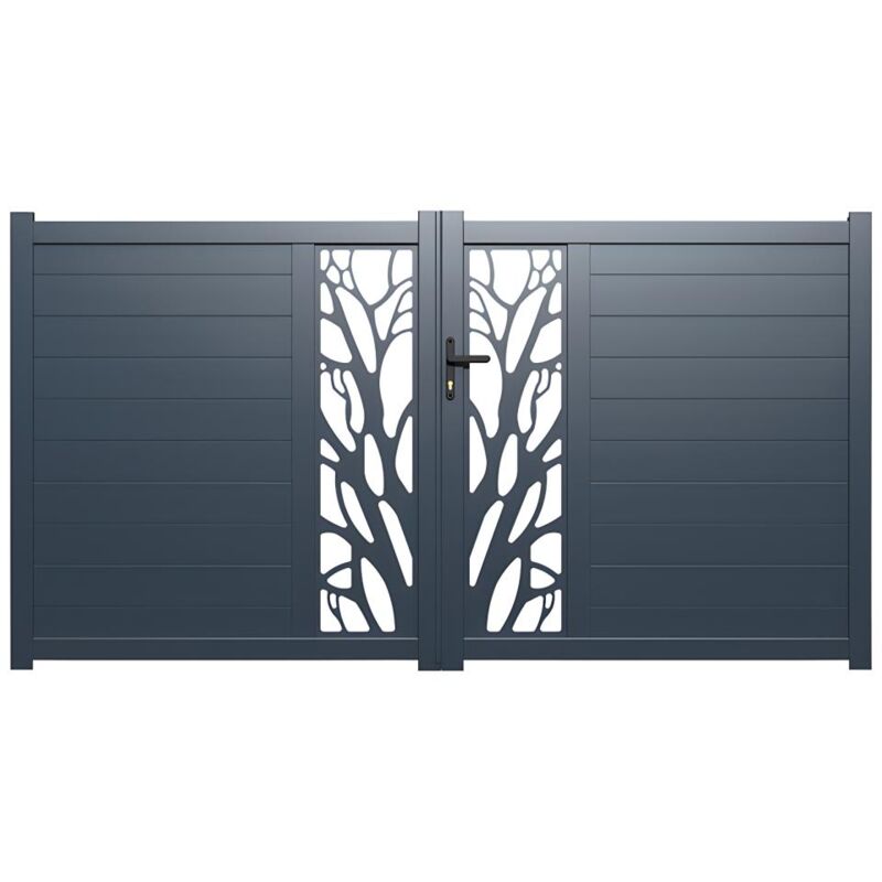 Portail battant aluminium semi ajouré à motifs L357 x H172 cm anthracite labrit ii