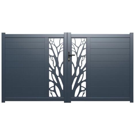 Portail battant aluminium semi ajouré à motifs L307 x H172 cm anthracite LABRIT II