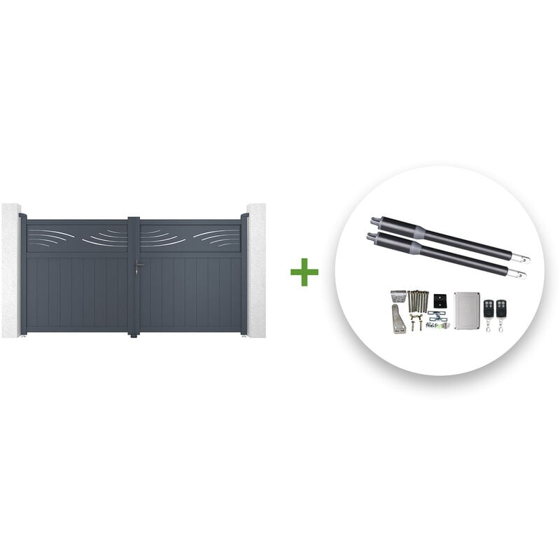 Portail battant électrique halti 300x160cm gris + Motorisation ranger B150