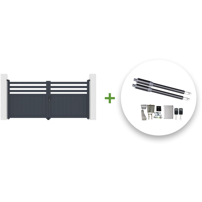 Portail battant électrique nevis 300x140cm gris + Motorisation ranger B150
