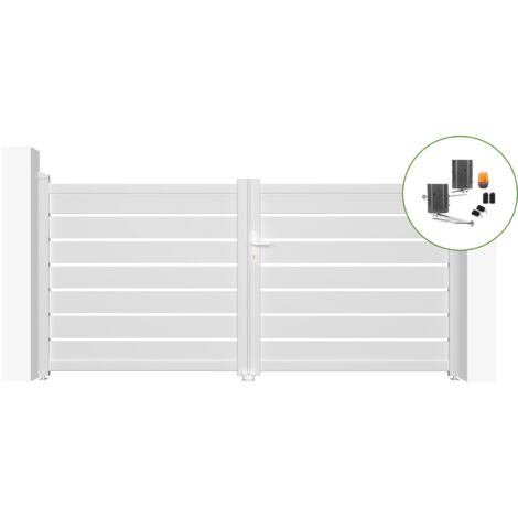 Portail battant électrique blanc VOGEL 300x140cm + Motorisation BUNKER B500