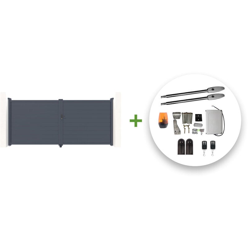 Portail battant électrique eiger 300x140cm gris + Motorisation tanker B250