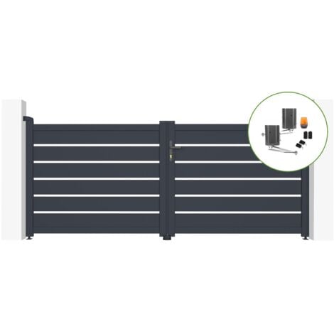 CASANOOV Portail battant électrique gris VOGEL 300x120cm + Motorisation BUNKER B500