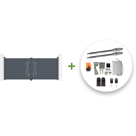 Portail battant électrique LIFE 350x140cm gris + Motorisation TANKER B250