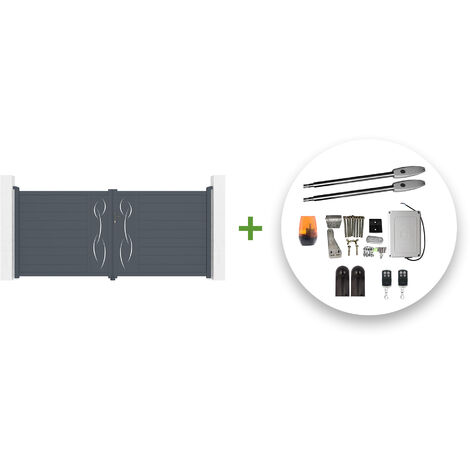 Portail battant électrique LIFE 350x160cm gris + Motorisation TANKER B250