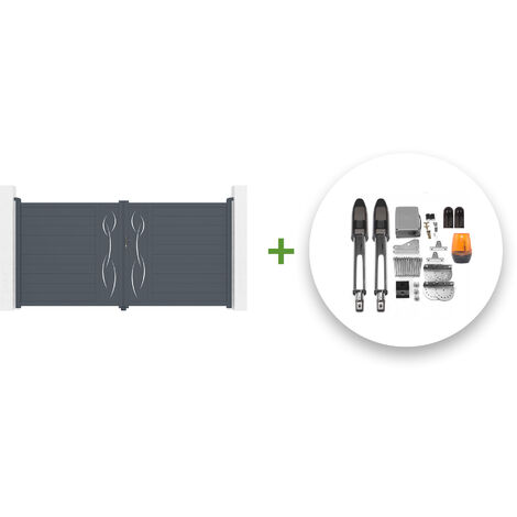 Portail battant électrique LIFE 350x180cm gris + Motorisation TANKER B700