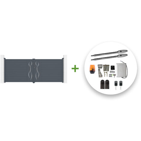 Portail battant électrique LIFE 400x160cm gris + Motorisation TANKER B250