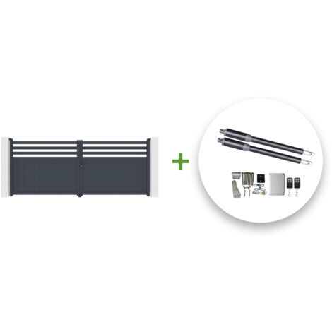 Portail battant électrique NEVIS 400x160cm GRIS + Motorisation RANGER B150