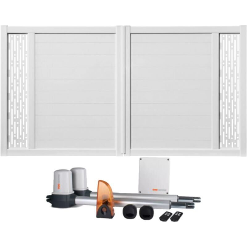 Gefradis - Portail battant électrique pvc blanc H140 x L300 arles décor rectangles