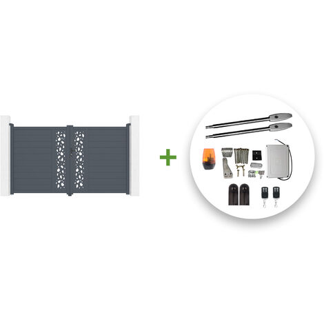 Portail battant électrique SUNNY 300x180cm gris + Motorisation TANKER B250