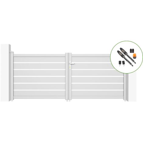 Portail battant électrique VOGEL 300x120cm blanc + Motorisation TANKER B700