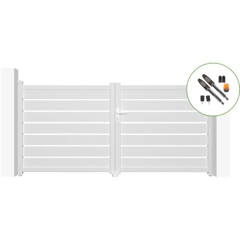 Portail battant électrique VOGEL 300x140cm blanc + Motorisation TANKER B700