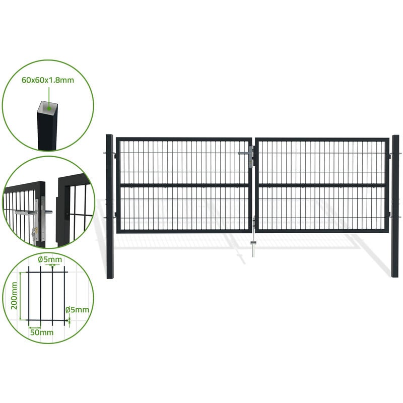 Portail battant grillagé razo 300x100cm gris