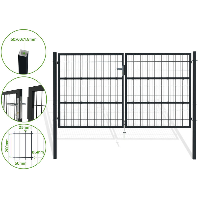 Portail battant grillagé razo 300x160cm gris