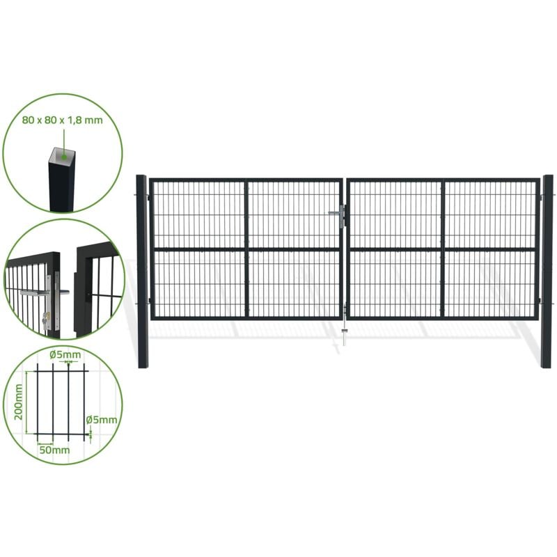 Portail battant grillagé gris razo 4m H.140cm