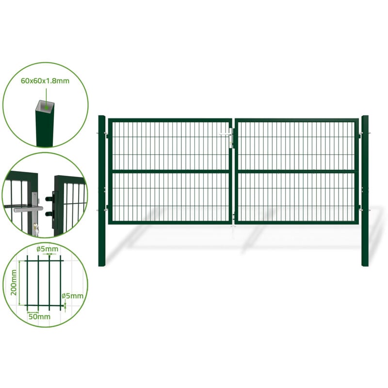 Portail battant grillagé razo 300x120cm vert