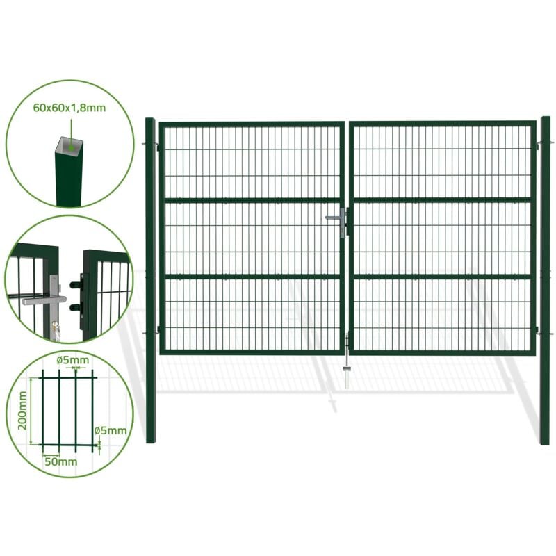 Portail battant grillagé vert razo 3m H.180cm