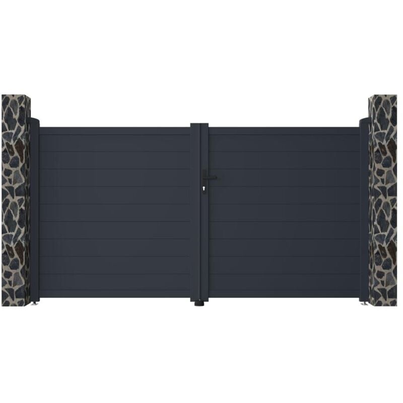 Portail battant aluminium plein L305 x H166 cm anthracite - nazario