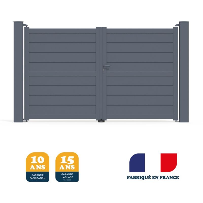 Maison Cadiou - Portail battant prêt à poser ily Gris 7016 L306 cm x 177cm en aluminium belty