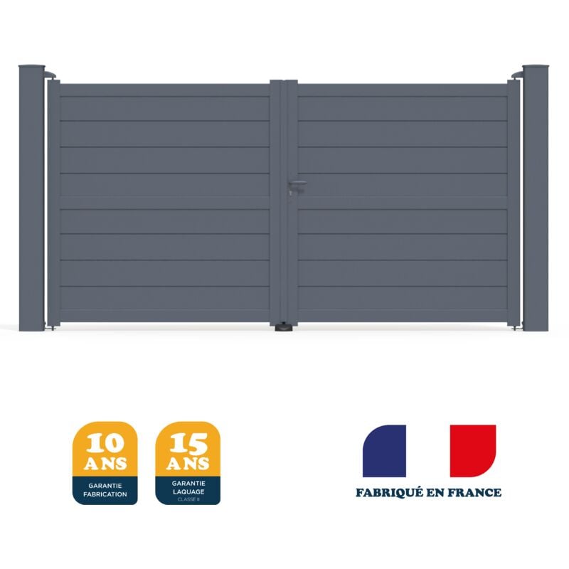 Maison Cadiou - Portail battant prêt à poser ily Gris 7016 L356 cm x 177cm en aluminium belty