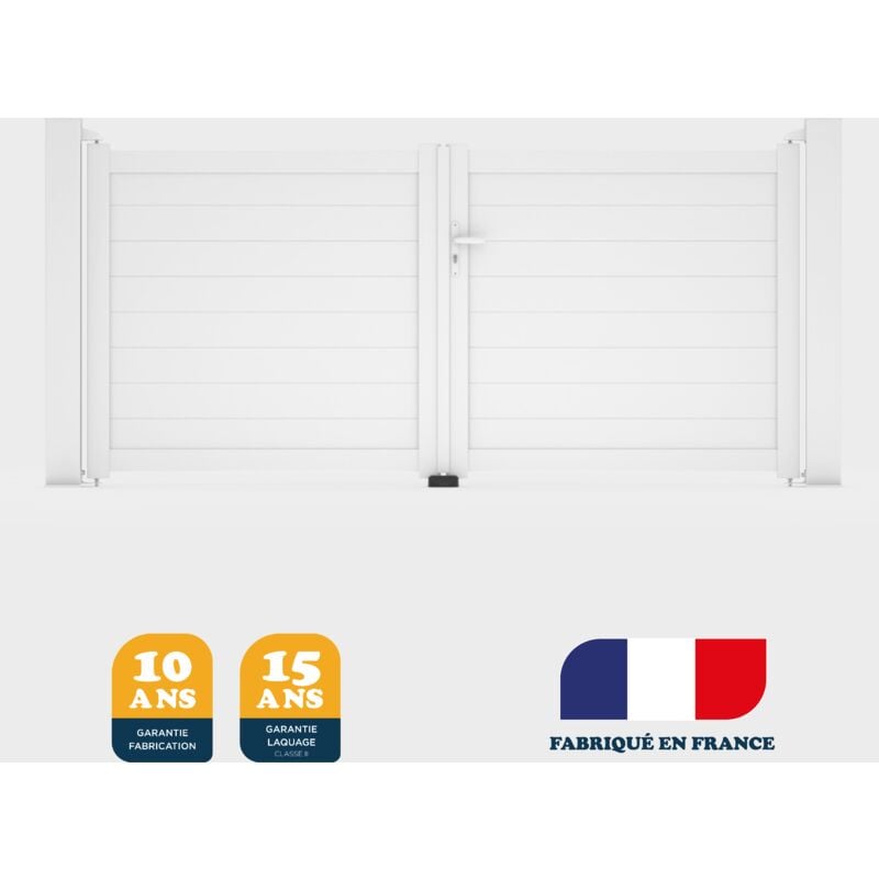 Portail battant prêt à la pose yel Blanc 9016 - L306 cm x H172 cm en aluminium manuel belty