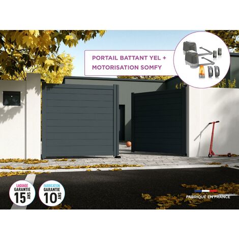 Portail battant YEL Gris 7016 - L356 cm X H172 cm en aluminium motorisé Somfy AUTOUR DU PORTAIL