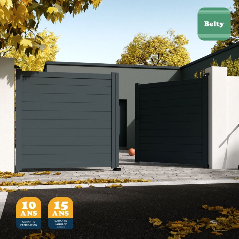 Portail battant yel Gris 7016 - L356 cm x H172 cm en aluminium manuel Autour Du Portail