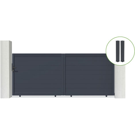Portail coulissant 3,5m EIGER H.140cm alu gris + 2 poteaux 20x20cm H.166cm