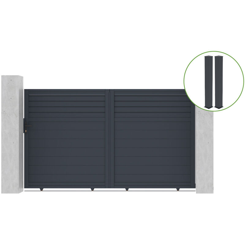 Casanoov - Portail coulissant 3m carpatia H.180cm alu gris + 2 poteaux 20x20cm H.190cm