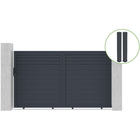 Portail coulissant 3m CARPATIA H.180cm alu gris + 2 poteaux 20x20cm H.190cm