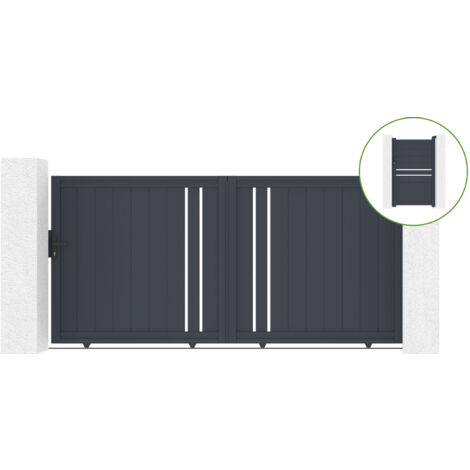 Portail coulissant 3m GIONA H.160cm alu gris + Portillon 1M CIMONE H.160cm alu
