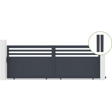 Portail coulissant 4m NEVIS H.140cm alu gris + 2 poteaux 20x20cm H.166cm
