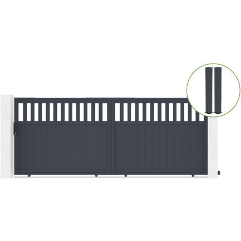 Portail coulissant 4m SANTIS H.160cm alu gris + 2 poteaux 20x20cm H.190cm