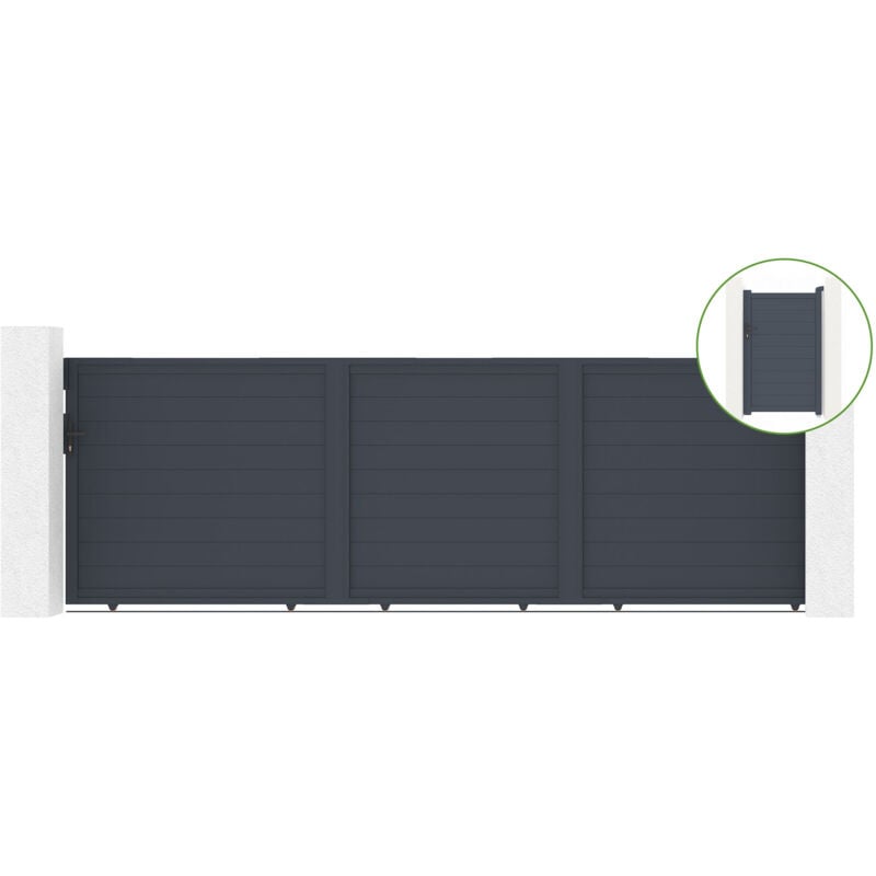 Portail coulissant 5m eiger H.160cm + Portillon 1m gris eiger H.160cm aluminium