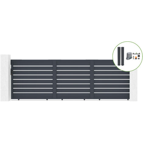 Portail coulissant 5M VOGEL H160cm alu + 2 poteaux gris + moteur TANKER C600