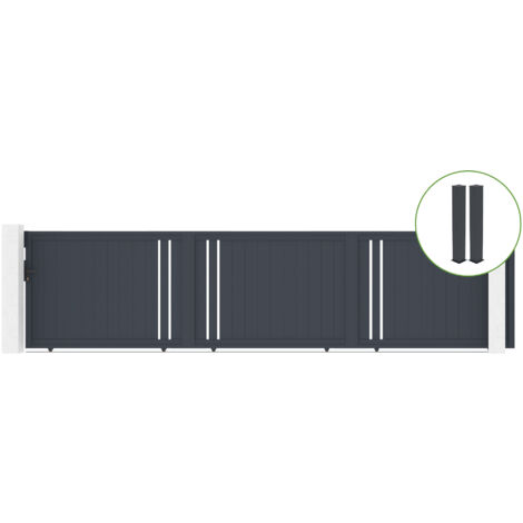 Portail coulissant 6m GIONA H.140cm alu + 2 poteaux EIFEL 20x20cm H.166cm GRIS