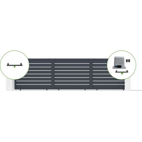 Portail coulissant 6m vogel H.160cm aluminium gris + motorisation ranger C300