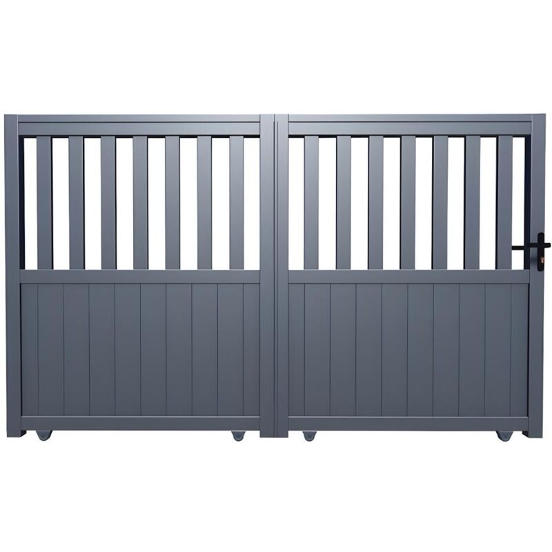 Portail coulissant aluminium semi ajouré L343 x H149 cm anthracite TARNOS II