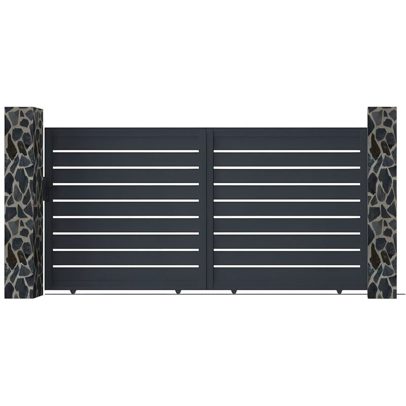 Portail coulissant aluminium ajouré L374 x H183 cm anthracite - primo
