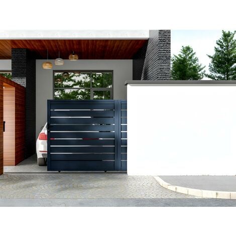 Portail coulissant aluminium ajouré L355x H183 cm anthracite PRIMO - Gris anthracite