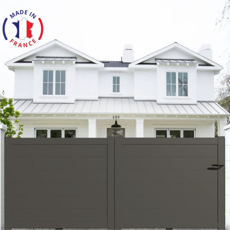 Portail aluminium coulissant plein en kit dimensions L.3500 (entre piliers) x H.1500 mm Couleurs Gris quartz (ral 7039)