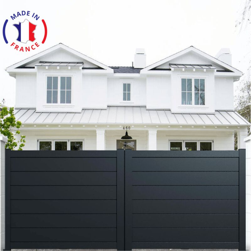 Portail aluminium coulissant plein en kit dimensions L.3500 (entre piliers) x H.1700 mm Couleurs Gris (ral 7016)