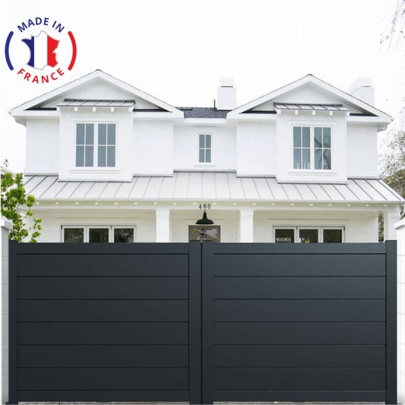 Portail aluminium coulissant plein en kit dimension L.3000 (entre piliers) X H.1500 mm Gris (RAL 7016)