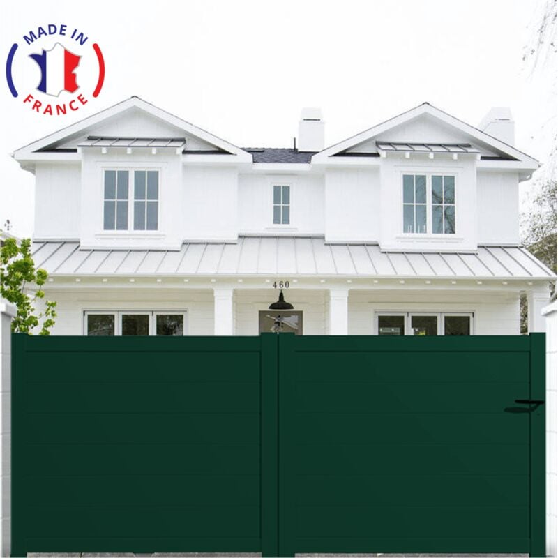 Portail aluminium coulissant plein en kit dimensions L.3500 (entre piliers) X H.1500 mm Couleurs Vert (RAL 6005)