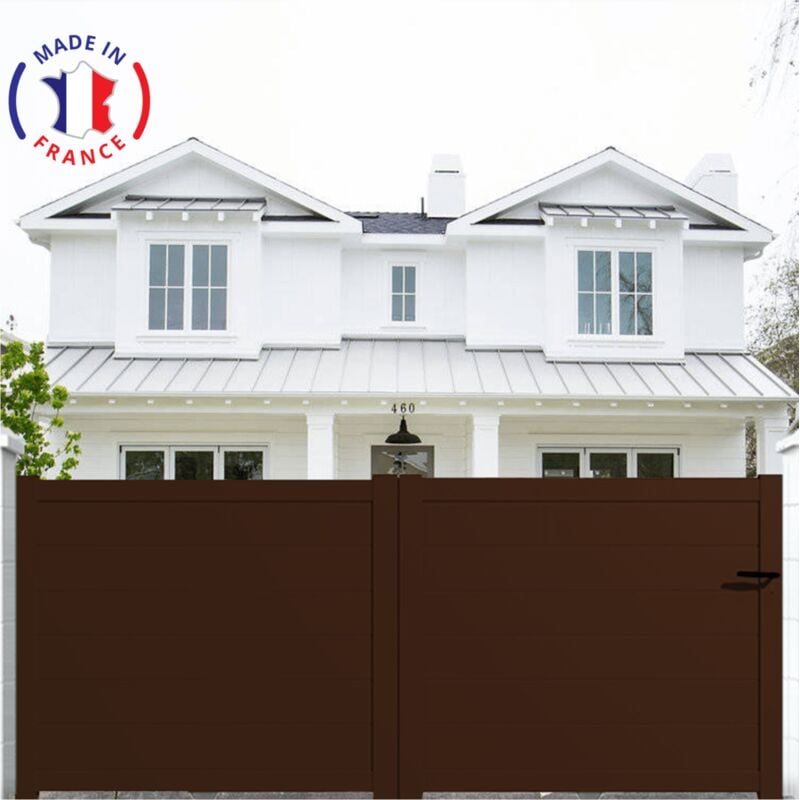 Portail aluminium coulissant plein en kit dimensions L.3000 (entre piliers) X H.1700 mm Couleurs Marron (RAL 1247)