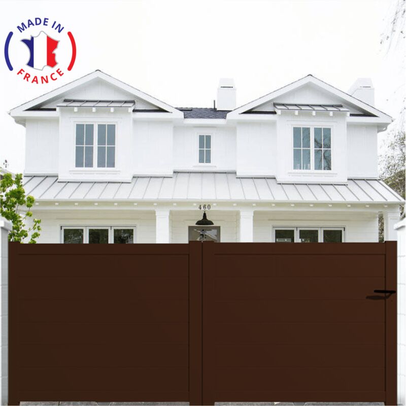 Portail aluminium coulissant plein en kit dimensions L.3500 (entre piliers) x H.1500 mm Couleurs Marron (ral 1247)