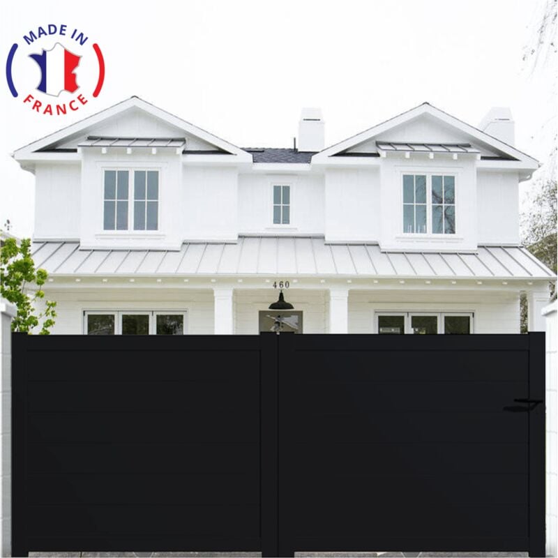 Portail aluminium coulissant plein en kit dimensions L.3500 (entre piliers) x H.1700 mm Couleurs Noir (ral 9005)