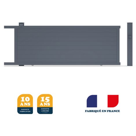 Portail coulissant aluminium gris anthracite RAL 7016 – Largeur 356 cm – Hauteur 166 cm – Prêt à poser – Fabrication française