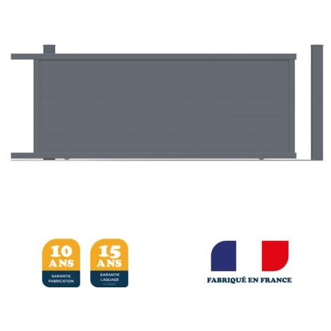 Portail coulissant aluminium MARYN gris RAL 7016 – Dimensions 406 x 165 cm – Remplissage plein – Installation facile